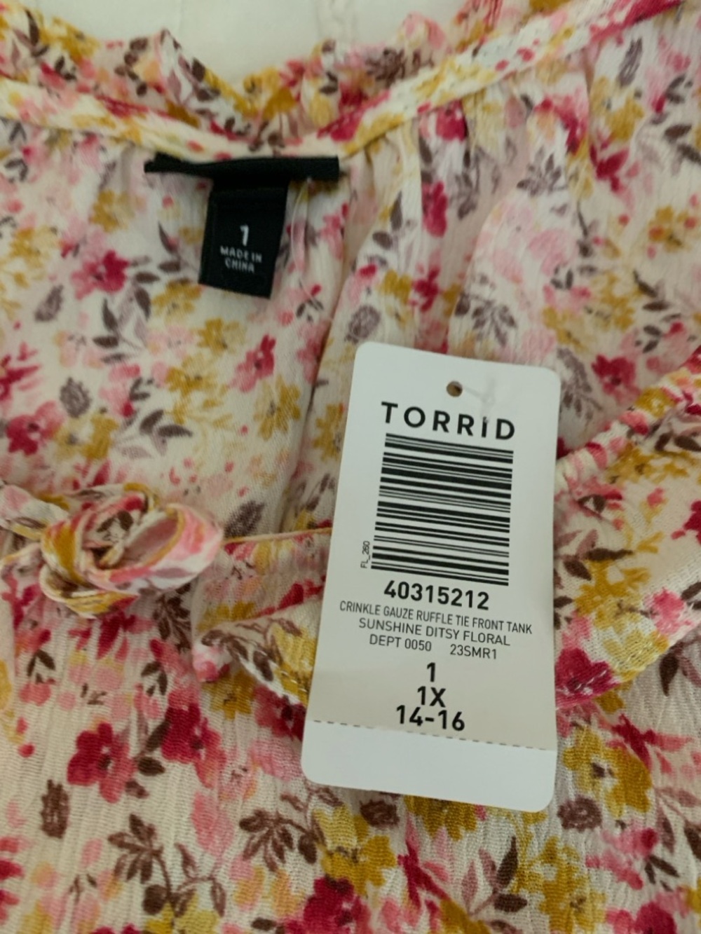 torrid Pink and Yellow Ditsy Floral Ruffle Tank
